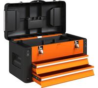 Fortuna Lai Boîte à outils vide, 49,7 x 25,3 x 28,9 cm Boîte à outils avec tiroir, mini-boîte, compartiment de rangement supérieur, poignée, coffre à outils en acier, orange