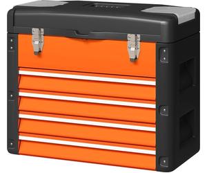 Fortuna Lai Boîte à outils vide, 49,7 x 25,3 x 40,7 cm Boîte à outils avec 4 tiroirs, mini-boîte, compartiment de rangement supérieur, poignée, coffre à outils en acier, orange