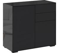 Fortuna Lai Buffet noir Armoire de rangement avec 2 tiroirs et 2 portes Dispositif anti-basculement pour salon ou chambre à coucher 117 x 36 x 74 cm