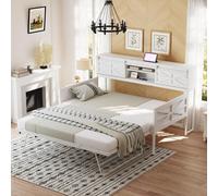 Fortuna Lai Canapé-lit en fer 90*200 cm, canapé-lit convertible avec plusieurs compartiments de rangement et prises multifonctions, fer à repasser Lit simple, lit pour adolescent, blanc