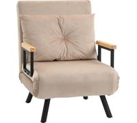 Fortuna Lai Canapé-lit Fauteuil relax avec fonction lit Lit d'appoint Aspect velours Coussins de dossier Dossier réglable Beige 63 x 73 x 81 cm pour salon