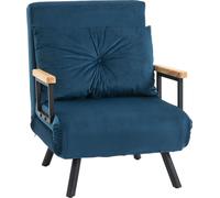 Fortuna Lai Canapé-lit Fauteuil relax Fonction lit Lit d'appoint Velours Coussins de dossier Dossier réglable Bleu 63x73x81cm
