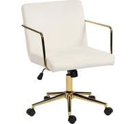 Fortuna Lai Chaise de bureau roulante avec accents dorés, chaise d'ordinateur avec piètement métallique, revêtement en tissu aspect velours, blanc crème