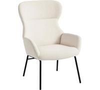 Fortuna Lai Chaise rembourrée moderne de style oreillettes, dossier haut, rembourrage épais, pieds en acier, blanc crème