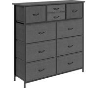 Fortuna Lai Commode Armoire de rangement avec 10 tiroirs pliables en tissu Buffet moderne pour salon ou chambre à coucher en acier noir