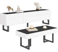 Fortuna Lai Ensemble moderne et minimaliste comprenant une table basse et un meuble TV, ensemble de rangement à rayures noires et blanches, mobilier de salon luxueux