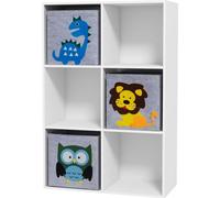 Fortuna Lai Étagère pour enfants Étagère à livres pour enfants avec 3 boîtes de rangement Étagère à jouets Étagère pour chambre d'enfants Blanc+gris 61,8 x 29,9 x 91,5 cm