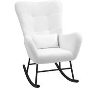 Fortuna Lai Fauteuil à bascule, fauteuil à bascule aspect peluche, accoudoirs, fauteuil d'allaitement avec patins en bois, coussin lombaire, fauteuil relax avec poche latérale pour salon, chambre à co