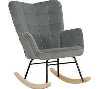 Fortuna Lai Fauteuil à bascule, fauteuil à bascule aspect velours, accoudoirs, fauteuil avec piètement en bois, fauteuil relax pour salon, chambre à coucher, gris foncé