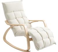 Fortuna Lai Fauteuil à bascule Fauteuil à bascule avec dossier, repose-pieds, fauteuil, fauteuil relax aspect lin, fauteuil à bascule, fauteuil de lecture pour salon, chambre à coucher, balcon Blanc c