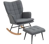 Fortuna Lai Fauteuil à bascule jusqu'à 130 kg Fauteuil à bascule avec tabouret Fauteuil à accoudoirs Fauteuil d'allaitement Aspect lin Fauteuil à bascule pour salon et chambre à coucher