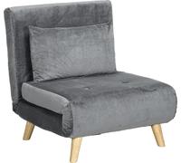 Fortuna Lai Fauteuil de couchage Fauteuil pliant avec fonction lit et coussin, lit d'appoint avec dossier réglable, aspect velours, jusqu'à 125 kg, gris