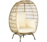 Fortuna Lai Fauteuil en rotin en forme de panier avec coussin d'assise Fauteuil de jardin surélevé pour balcon ou terrasse Métal Kaki 105 x 97 x 150 cm