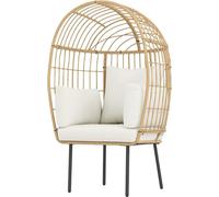Fortuna Lai Fauteuil en rotin en forme d'œuf avec coussin amovible, rembourrage, fauteuil d'extérieur surdimensionné en rotin, fauteuil en osier résistant aux intempéries, fauteuil de jardin, chaises