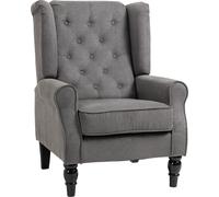 Fortuna Lai Fauteuil individuel Fauteuil relax Fauteuil à oreilles avec capitonnage, pieds en bois, polyester, gris foncé, 74x86x102cm pour salon et chambre à coucher