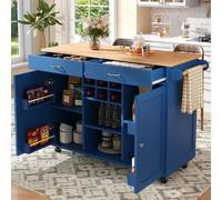 Fortuna Lai Îlot de cuisine moderne (102 × 45 × 92 cm), armoire de cuisine, buffet, chariot de service avec grain de bois, buffet, table à manger multifonctionnelle avec espace de rangement, bleu