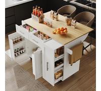 Fortuna Lai Îlot de cuisine moderne, armoire de cuisine, buffet, chariot de service avec grain de bois, table à manger multifonctionnelle avec espace de rangement, chariot de service avec étagères à c