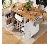 Fortuna Lai Îlot de cuisine moderne, armoire de cuisine, buffet, chariot de service avec veinage du bois, buffet, table à manger multifonctionnelle avec espace de rangement, chariot de service avec ét