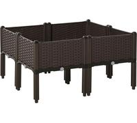 Fortuna Lai Jardinière surélevée 4 pièces avec trous de drainage Aspect rotin DIY Marron 40x40x44cm Idéale pour le jardin et le balcon