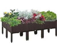 Fortuna Lai Jardinière surélevée 6 pièces Bac à plantes aspect rotin avec trous de drainage DIY Marron 40x40x44cm pour jardin et balcon