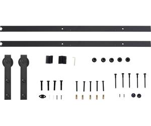 Fortuna Lai Kit de ferrures pour portes coulissantes 200 cm Kit complet avec rails, roulettes, butées de rail, bloc de sol, kit de vis pour portes, système de portes coulissantes en acier au carbone n