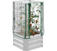 Fortuna Lai Kit de jardinière surélevée avec couvercle en plastique et treillis pour plantes grimpantes 53 x 53 x 90 cm, idéal pour le jardin et le balcon