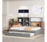 Fortuna Lai Lit d'enfant Canapé-lit Lit de rangement (avec lit escamotable, prise de charge usb, planche à dessin, compartiments de rangement, 90*200cm), Gris