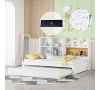 Fortuna Lai Lit d'enfant Canapé-lit Lit de rangement (avec lit gigogne, prise de charge usb, planche à dessin, compartiments de rangement, 90*200cm), Blanc