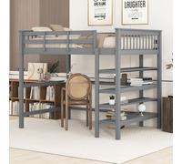 Fortuna Lai Lit d'enfant, lit surélevé 140x200cm avec des compartiments de rangement et un bureau intégré, lit surélevé pour enfants, fabriqué en pin massif de haute qualité et MDF, sommier à lattes i