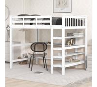 Fortuna Lai Lit d'enfant, lit surélevé 140x200cm avec des compartiments de rangement et un bureau intégré, lit surélevé pour enfants, fabriqué en pin massif de haute qualité et MDF, sommier à lattes i
