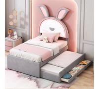 Fortuna Lai Lit rembourré 90 x 200 cm,Canapé-lit simple rembourré multifonctionnel avec lit escamotable, lit d'enfant, tiroir de rangement et lumière LED changeant de couleur, tissu velours, gris