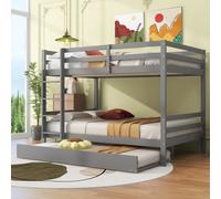 Fortuna Lai Lit superposé 140*200cm avec lit gigogne et escalier, en bois massif Lit d'enfant Lit double, Gris