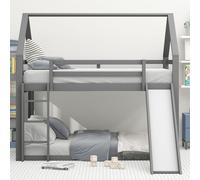 Fortuna Lai Lit surélevé 140x200cm,lit double d'enfant lit de maison lit superposé avec toboggan et échelle, chambre d'enfant lit superposé double (gris)