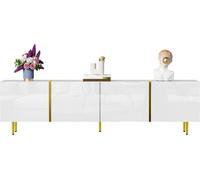 Fortuna Lai Meuble TV moderne 170 x 35 x 46 cm, 4 portes, bois MDF, finition brillante blanche et or