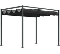 Fortuna Lai Pergola Pavillon Toit de terrasse avec toit coulissant 298 x 213 x 221 cm Polyester Noir Gris pour jardin et terrasse