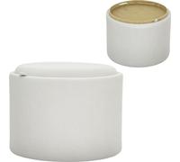 Fortuna Lai Pouf avec espace de rangement Pouf avec couvercle, repose-pieds rond Pouf rembourré Table basse aspect velours côtelé 56 x 56 x 42 cm Blanc crème