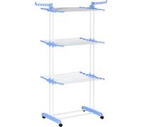 Fortuna Lai Sèche-linge Séchoir à linge en tour 73 x 64 x 177 cm extensible avec roulettes 4 niveaux pour l'intérieur et l'extérieur Acier Bleu | .de