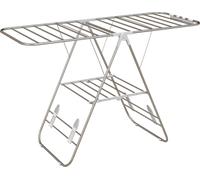 Fortuna Lai Séchoir à linge pliable et portable Séchoir à ailes avec barres télescopiques en acier inoxydable et plastique, argent et blanc 146 x 60,5 x 98 cm