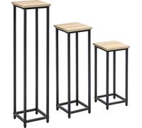 Fortuna Lai Set de 3 supports pour plantes Tabouret et support pour pot de fleurs en acier noir et naturel pour le jardin et le balcon