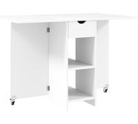 Fortuna Lai Table à manger pliante Table de cuisine mobile pour 2 à 4 personnes avec étagères ouvertes, 1 tiroir, table pliante pour petits espaces, salle à manger 114,5 x 70 x 75 cm, blanc