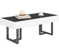 Fortuna Lai Table basse classique moderne en noir et blanc, table de salon, plateau noir brillant. 110 L x 50,5 l x 41 H (cm)