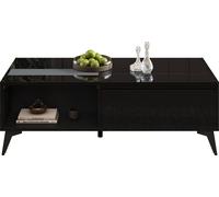 Fortuna Lai Table basse moderne noire brillante, table d'appoint élégante, table basse multifonctionnelle et réglable en hauteur, table à manger pliante/meuble de salon, 110 x 50 x 48 cm (L x l x H)