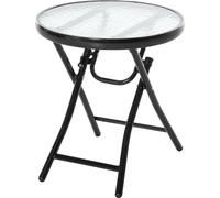 Fortuna Lai Table d'appoint ronde Table pliante Table de jardin avec plateau en verre Ø45cm en métal Noir pour balcon et terrasse