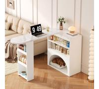 Fortuna Lai Table de bar et table à manger moderne extensible, petite table de bar haute pivotante – avec espace pour animaux, sans gamelle ni coussin pour animaux, blanche, plateau aspect marbre, 120