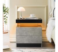 Fortuna Lai Table de chevet LED Lampe de chevet Moderne Avec 2 tiroirs pour chambre à coucher (gris)