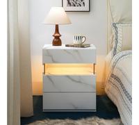 Fortuna Lai Tables de chevet LED Commode à 3 tiroirs pour chambre à coucher Table d'appoint avec plateau en acrylique Tables de chevet LED pour chambre à coucher Salon Meubles de chevet (Pierre blanch