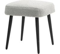 Fortuna Lai Tabouret carré aspect cachemire, repose-pieds avec pieds en acier, idéal pour le salon et la chambre à coucher, gris clair