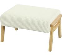 Fortuna Lai Tabouret Tabouret avec coussin d'assise moelleux Pieds en bois Repose-pieds aspect velours côtelé Blanc crème