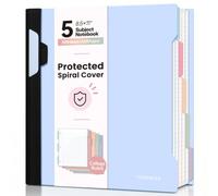 Forvencer Carnet 5 sujets avec couverture à spirale et compartiments | Carnet à spirales de 21,6 x 27,9 cm, 200 feuilles lignées universitaires, papier perforé à 3 trous, couverture rigide