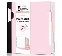 Forvencer Carnet 5 sujets avec couverture à spirale et compartiments | Carnet à spirales de 21,6 x 27,9 cm, 200 feuilles lignées universitaires, papier perforé à 3 trous, couverture rigide